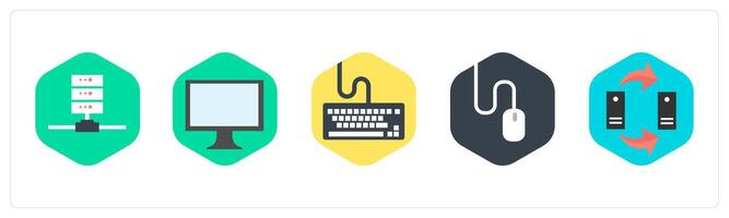 A set of 5 mix icons as server, computer, keyboard vector