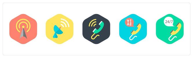 A set of 5 mix icons as antenna, satellite, wifi calling vector