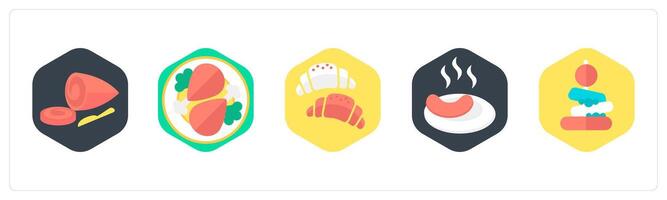 A set of 5 mix icons as chicken slice, chicken, croissant vector