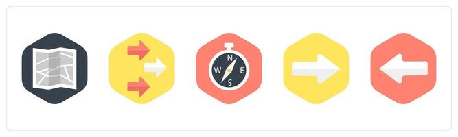 A set of 5 mix icons as map, direction, compass direction vector