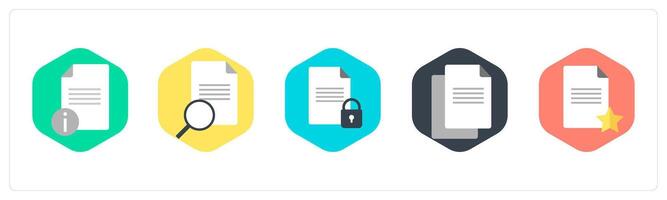 A set of 5 mix icons as document information, search document, document security vector