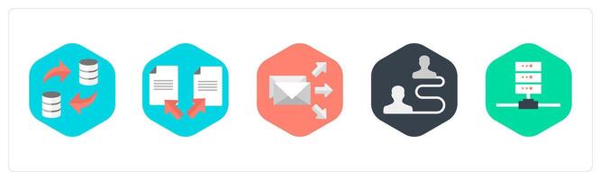 A set of 5 mix icons as data transfer, file transfer, transfer mail vector