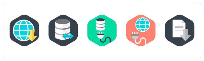 A set of 5 mix icons as globe, server, database vector