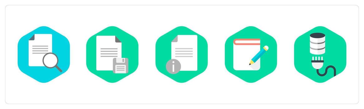 A set of 5 mix icons as search content, document, document information vector