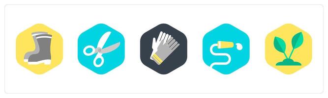 A set of 5 mix icons as boots, scissor, gloves vector