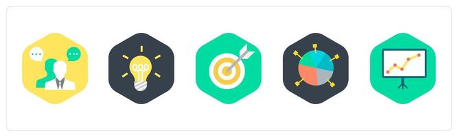 A set of 5 mix icons as business conversation, idea, target vector
