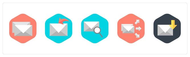 A set of 5 mix icons as mails, receive mail, mail search vector
