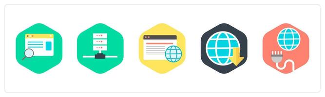 A set of 5 mix icons as search webpage, server, global webpage vector