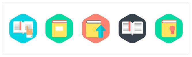 A set of 5 mix icons as book reading, book, upload book, bookmark vector