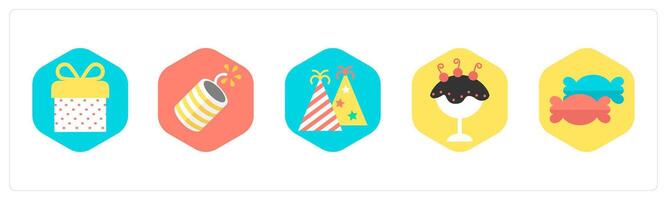 A set of 5 mix icons as gift, cracker, celebration vector