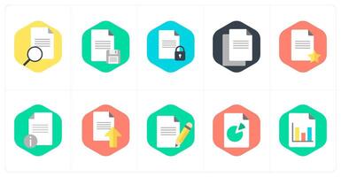 A set of 10 mix icons as search document, document, document security vector