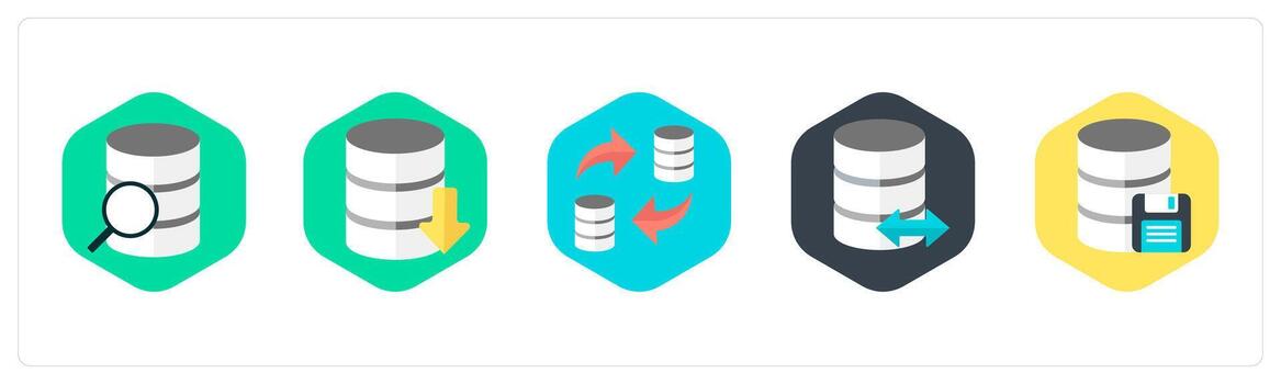 A set of 5 mix icons as data search, database, data transfer vector