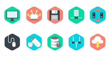 A set of 10 mix icons as computer, computer network, floppy disk vector