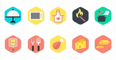 A set of 10 mix icons as dish, microwave, apron vector