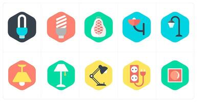 A set of 10 mix icons as light, led light, lantern vector