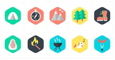 A set of 10 mix icons as camping, compass direction, hills vector