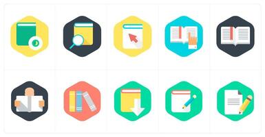 A set of 10 mix icons as book, book search, click book, vector