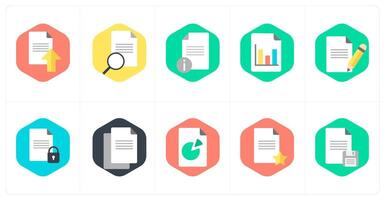 A set of 10 mix icons as upload document, search document, document information vector
