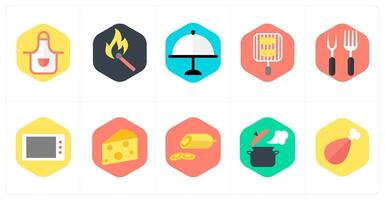 A set of 10 mix icons as apron, matchstick, dish vector