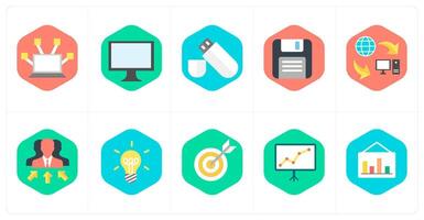 A set of 10 mix icons as computer network, computer, pen drive vector