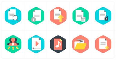A set of 10 mix icons as search content, document information, upload document vector