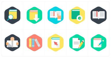 A set of 10 mix icons as book search, book download, book reading vector