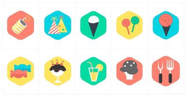 A set of 10 mix icons as cracker, celebration, ice cream cone vector