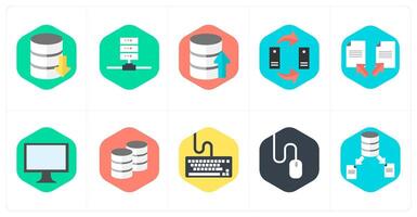 A set of 10 mix icons as database, server, upload database vector