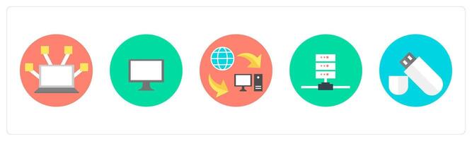 A set of 5 mix icons as computer network, computer, data transfer vector