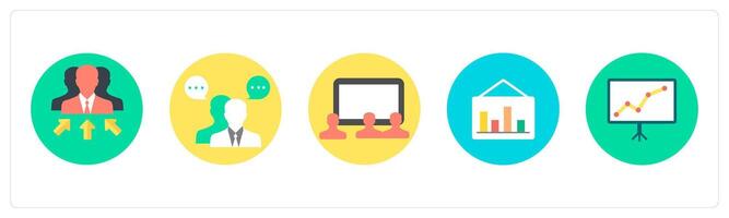 A set of 5 mix icons as business manager, business conversation, conference vector
