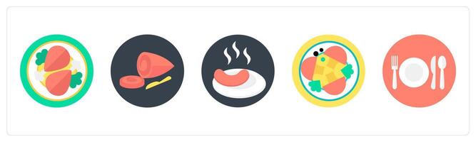 A set of 5 mix icons as chicken, chicken slice, sausage vector