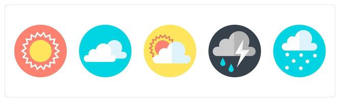 A set of 5 mix icons as sun, clouds, cloudy day vector