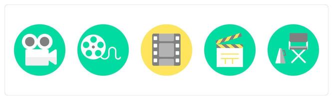 A set of 5 mix icons as camera, reel, clip vector