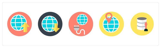 A set of 5 mix icons as globe, global connection, global location vector