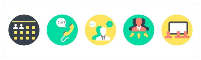 A set of 5 mix icons as user details, 24x7 calling, business conversation vector