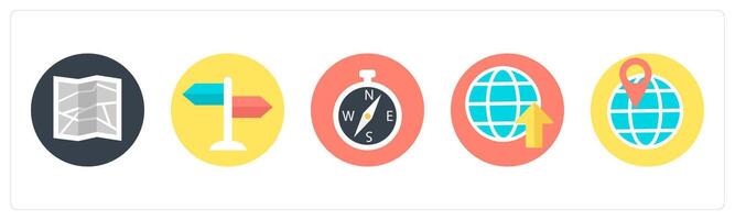 A set of 5 mix icons as map, directions, compass direction vector