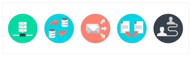 A set of 5 mix icons as server, data transfer, transfer mail vector