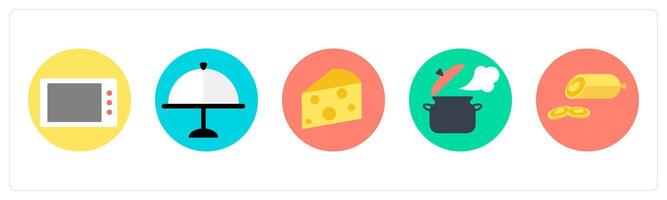 A set of 5 mix icons as microwave, dish, cheese vector