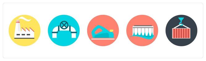 A set of 5 mix icons as factory, water pipe, water pollution vector