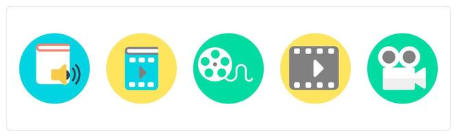 A set of 5 mix icons as content, file, reel vector