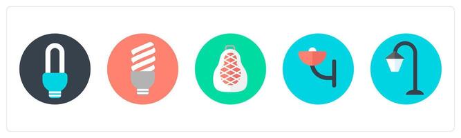 A set of 5 mix icons as light, led light, lantern vector
