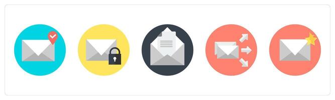 A set of 5 mix icons as mail location, mail protection, open mail vector