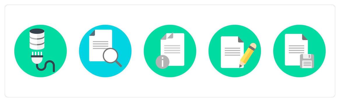 A set of 5 mix icons as database, search content, document information vector