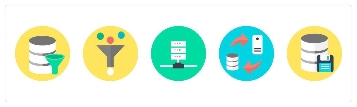 un conjunto de 5 5 mezcla íconos como base de datos, filtrar, servidor vector