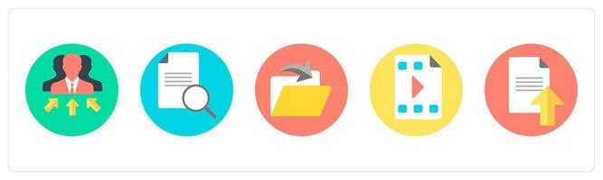 A set of 5 mix icons as business manager, search content, file transfer vector