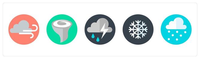 A set of 5 mix icons as wind, cyclone, thunderstorm vector
