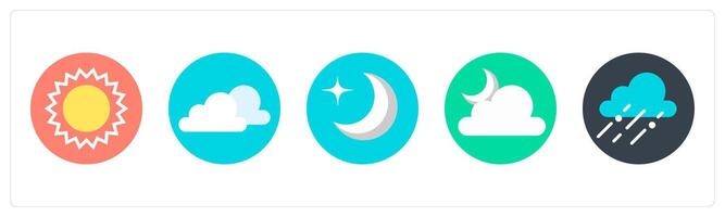 A set of 5 mix icons as sun, clouds, half moon vector