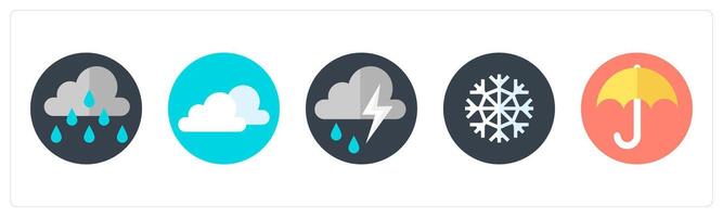 A set of 5 mix icons as rainy season, clouds, thunderstorm vector