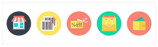 A set of 5 mix icons as store, bar code, discount offer vector