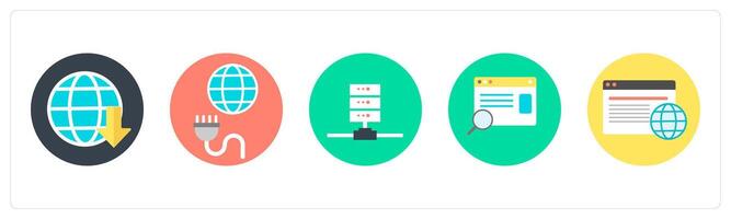 A set of 5 mix icons as globe, global connection, server vector